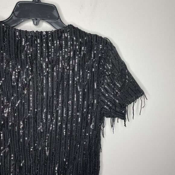 LUSH Cocktail Dress Womens Small Black Sequin Fringe NEW Short Sleeve Mini - Picture 6 of 10
